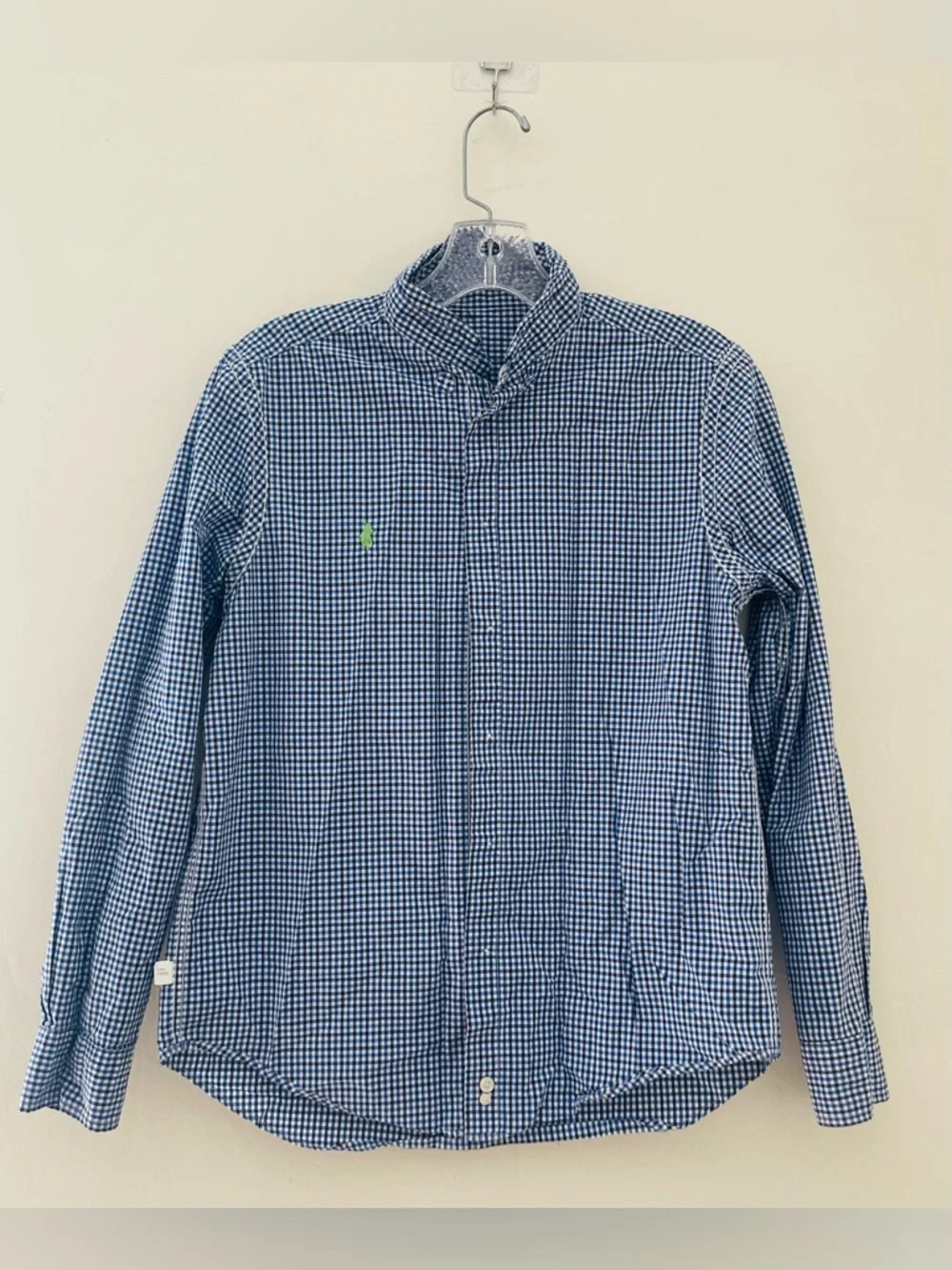 NWOT! Ralph Lauren Boy’s Blue Checkered Gingham Cotton Poplin Shirt Sz L/14-16